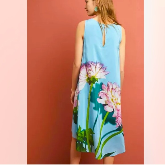 Anthropologie New Asymmetrical Silk Dress Blue 4. - Picture 3 of 15